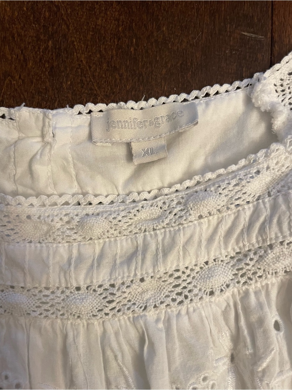 Jennifer & Grace White Cotton Embroidered Eyelet Blouse XL Romantic Boho Peasant - Picture 5 of 6